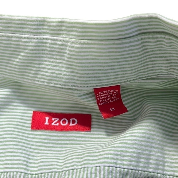 Izod White and Pale Green Pinstripe Button Down Shirt Sz M - Picture 3 of 12